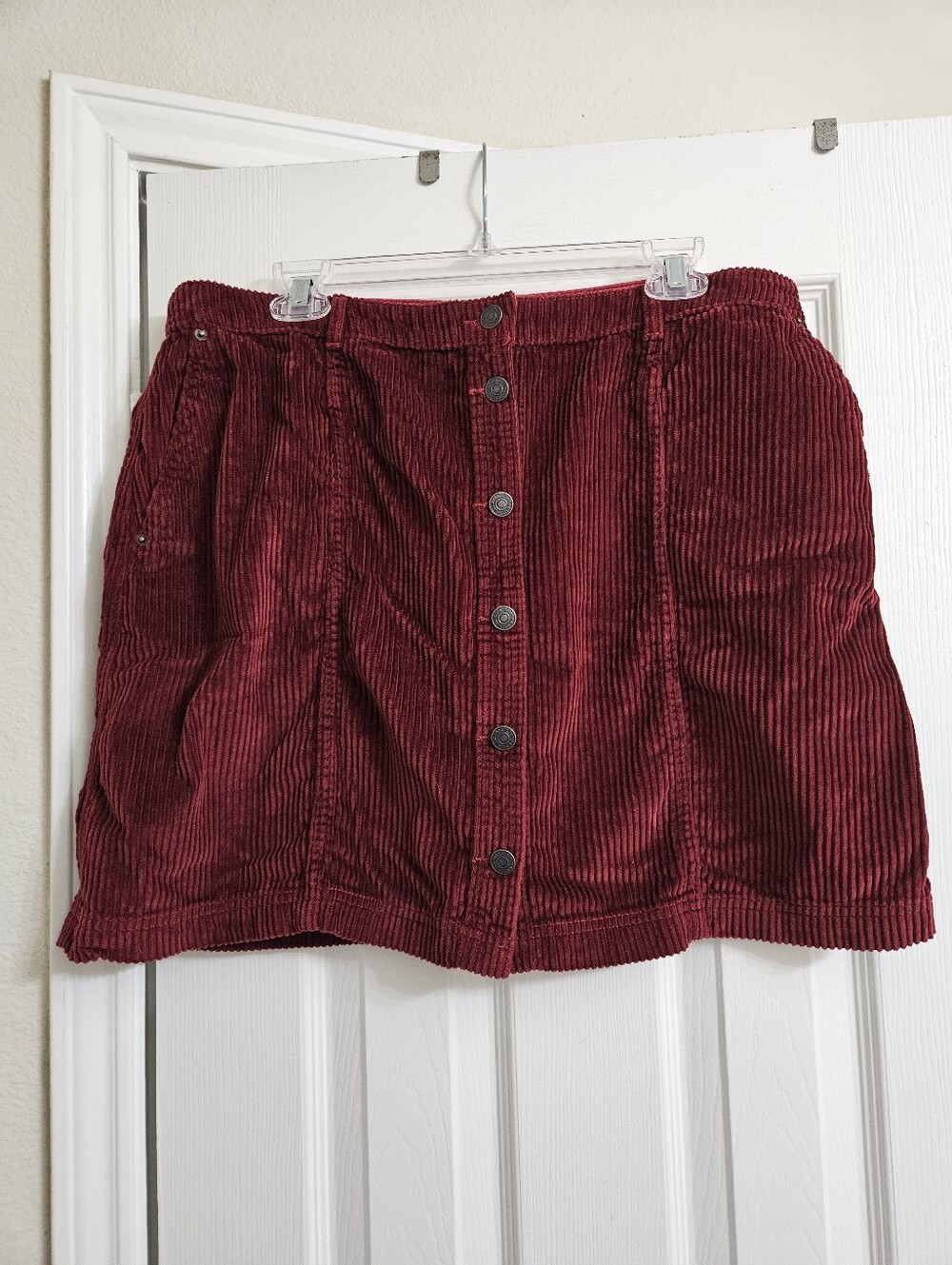 Abercrombie Maroon Corduroy Button Front Mini Skirt